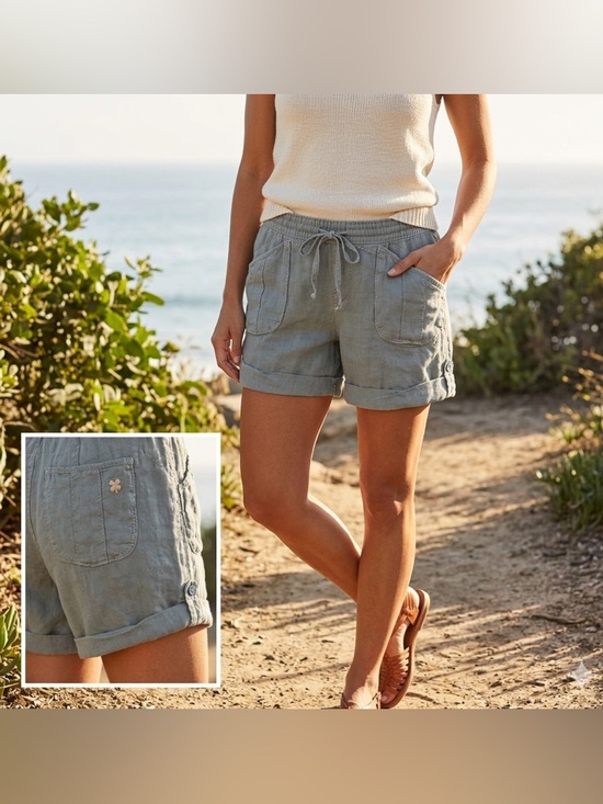 Lucky Brand Pants - Lucky Brand 100% Linen Roll Up Utility Shorts in Blue  Sz 8 / 29